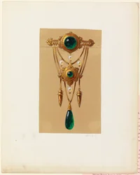 Design for a Gold and Cabochon Gem Brooch